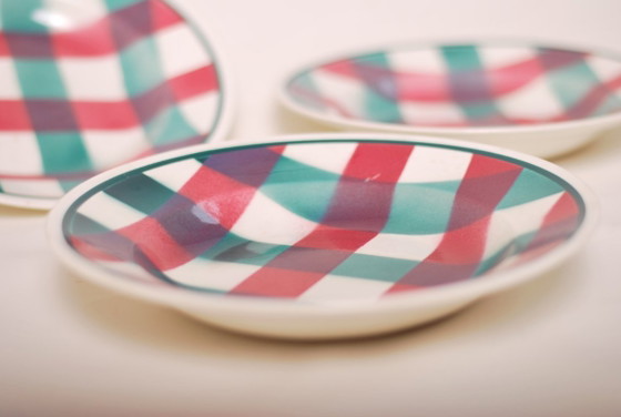 Image 1 of set of three gingham art deco plates