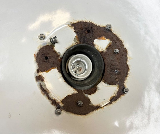 Image 1 of Industrial Black Enamel Factory Pendant Lamp with Iron Top, 1950s