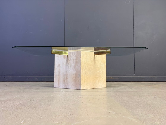 Travertine and brass coffee table by Artedi, 1980s – Glass, Vintage (photo 9 of 10)