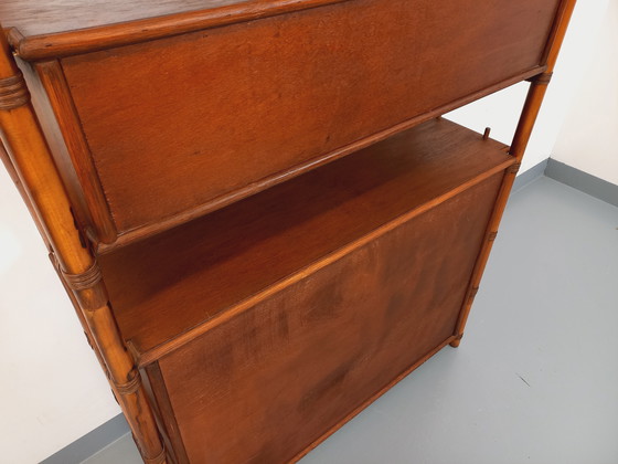 Image 1 of Large Vintage Rattan, Wood and Cane Bookcase from the 70s