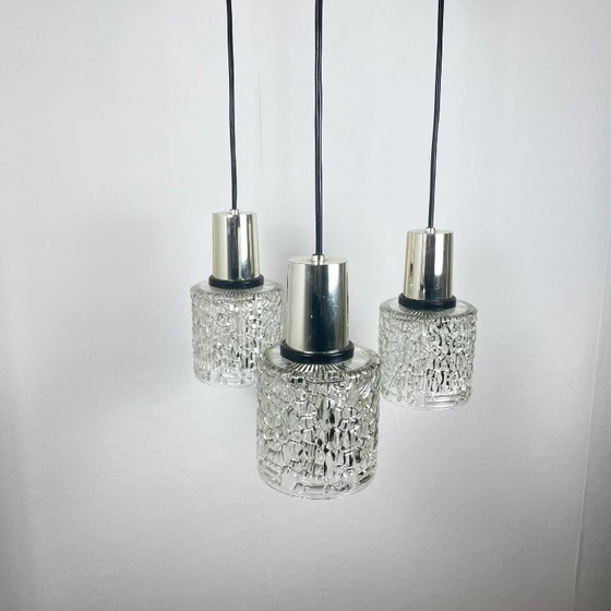 Image 1 of Suspension à trois lumières en cascade, verre, 1970