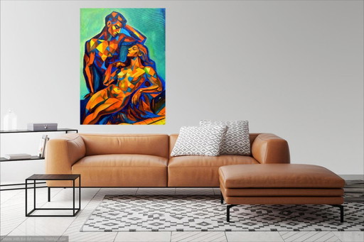 Original Painting "Adam & Eve" – Modern Cubist Art (100x70 cm)