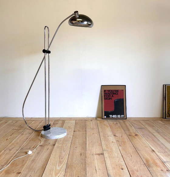Grand Lampadaire Arc Ajustable en Marbre et Chrome, Italie, 1970s – Marble, Metal (photo 8 of 8)
