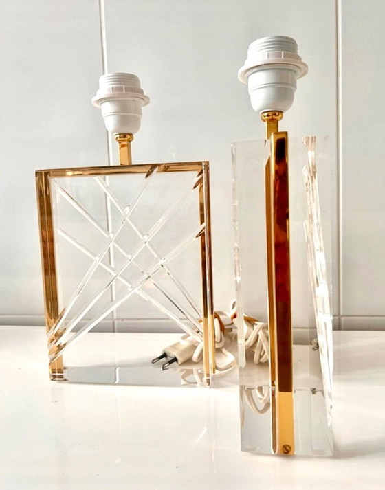 Image 1 of Pair of Lucite and gilding lamps, Italy 1970