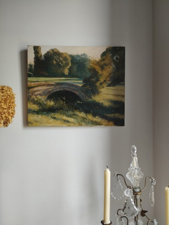 Oude bakstenen brug in Normandië - Gesigneerd olieverfschilderij – Schilderijen & Tekeningen, Canvas (photo 2 of 16)