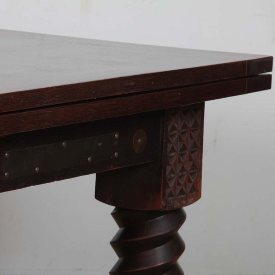 Image 1 of Oak dining table, Breton work from the 1940s