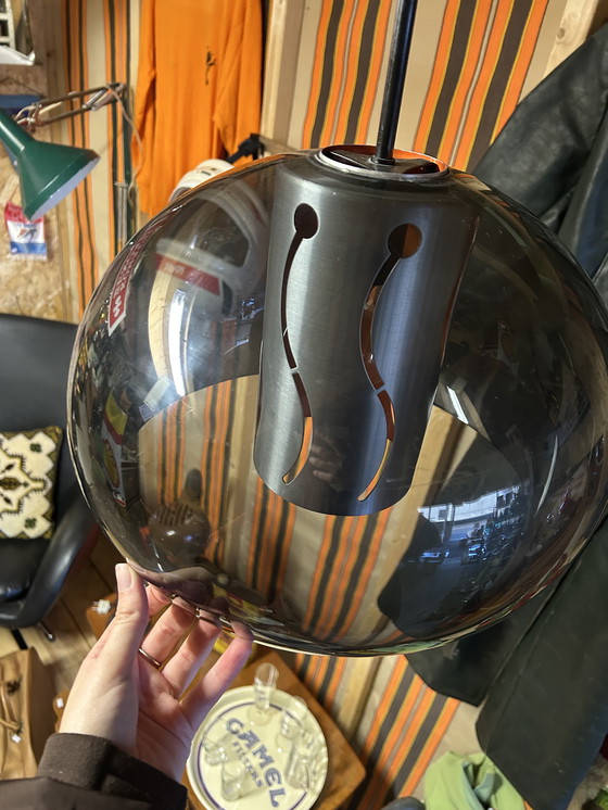 Image 1 of Lampada a sospensione vintage anni '70, stile spaziale, grigio-arancio