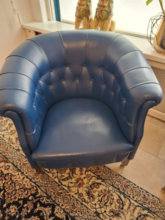 Poltrona Frau 2 Sillones, Cuero, Madera, Azul (foto 4 de 5)