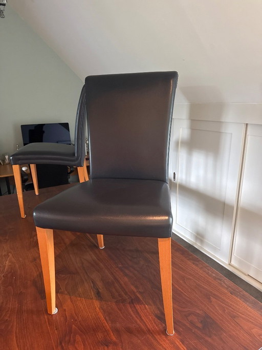 4 Poltra Frau blauw lederen eetkamerstoelen