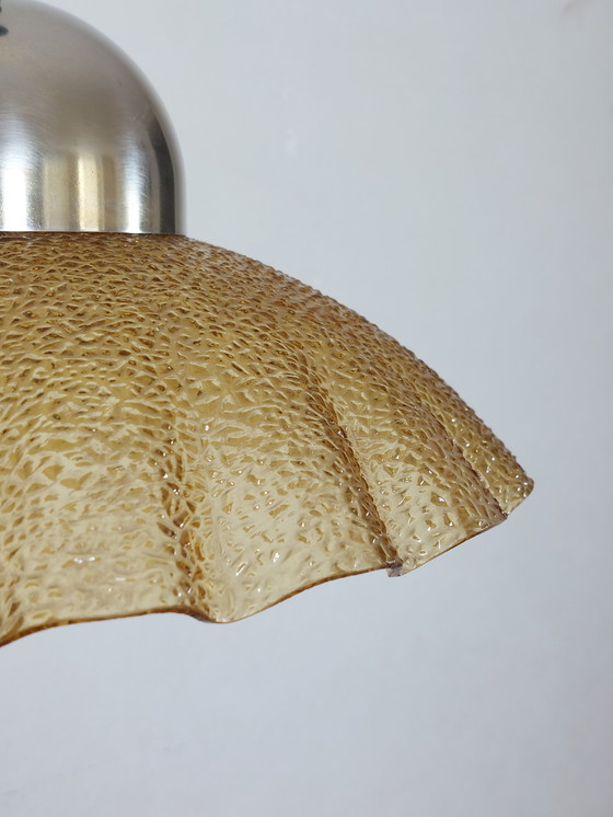 Image 1 of Lampada a sospensione vintage in vetro pressato, anni '80, in metallo