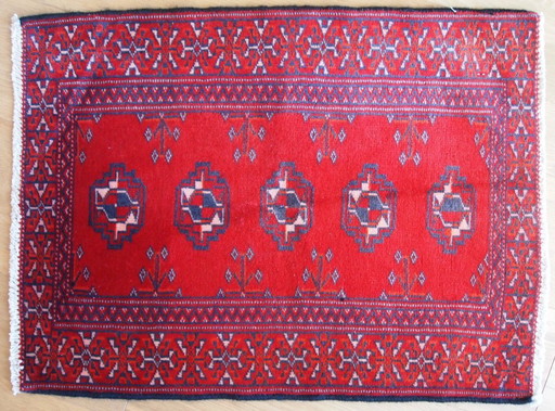 Vintage Turkmen Rug 1.9'x2.6' - 1970s Bright Red Tribal (1C204)