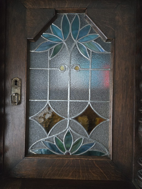 Image 1 of Antique cabinet with stained glass