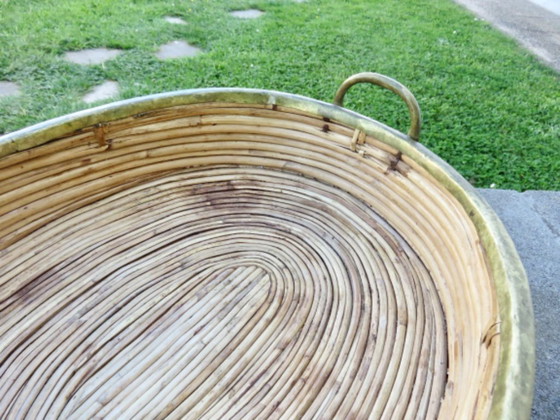 Image 1 of Großes Tablett im Stil von Gabriella Crespi, Bambus und Messing, 1970