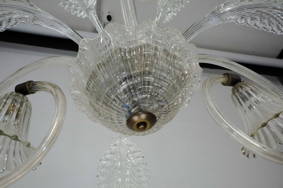 Image 1 of Art Deco Murano Glass Three-Arm Chandelier, Italy, 1940s