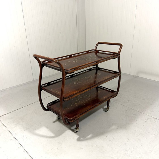 Image 1 of Carrello di servizio italiano in teak con ottone, anni '30-'40