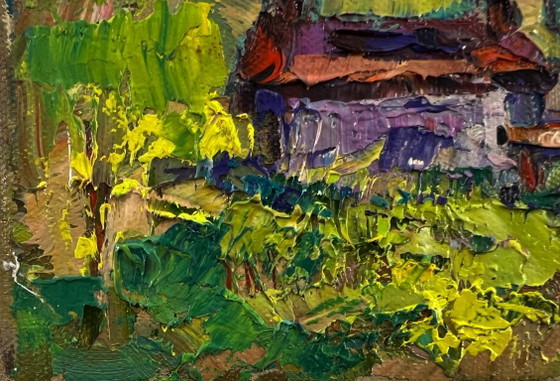 Original Oil Painting Rural Evening Landscape Village Everyday Life – Paintings & Drawings, Canvas (photo 6 of 8)