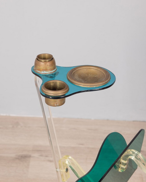 Floor Magazine Rack with Ashtray Vintage 80s Design Ambrosio Milano