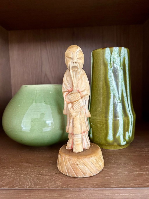 Magnifique figurine chinoise vintage sculptée à la main – Sage / Shou Lao – decoratieve objecten, Stone