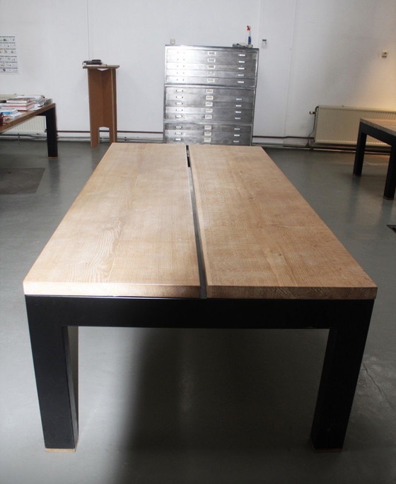 Image 1 of Industrial design dining table / conference table - solid oak - 250 x 120