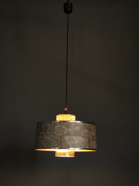 Image 1 of Sven Aage Holm Sørensen Lampada a sospensione in sughero e ottone, Danimarca anni '60