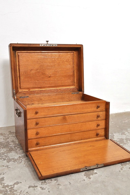 Cómoda antigua de roble con cajones, década de 1900