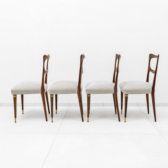 Image 1 of Attribuées à Paolo Buffa, chaises de salle à manger modernes du milieu du XXe siècle, années 1950, ensemble de quatre