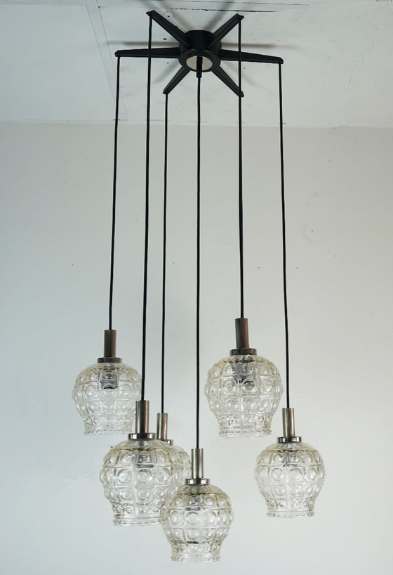 Image 1 of mid-century cascade PENDANT LIGHT - 7 shades - bubble glass and chrome - 1960s/1970s