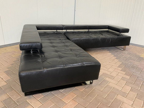 Image 1 of Sofá esquinero de piel auténtica Montel negro