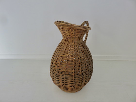 Image 1 of Grand Vase En Rotin En Forme De Pichet, France, 1970