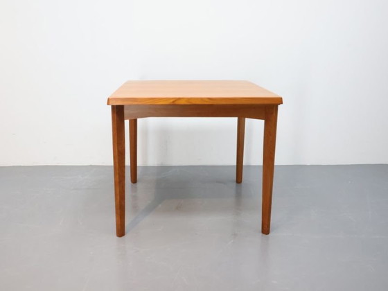 Vintage dining table / teak / square / Extendable Vejle Stølefabrik Hennin Kjaernulf, Scandinavian (photo 4 of 5)