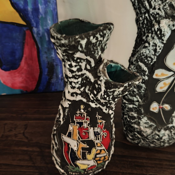 Image 1 of Set of vintage brutalist ceramic vases from the 1960s/70s, signed “Libertas – Rep. S. Marino”.