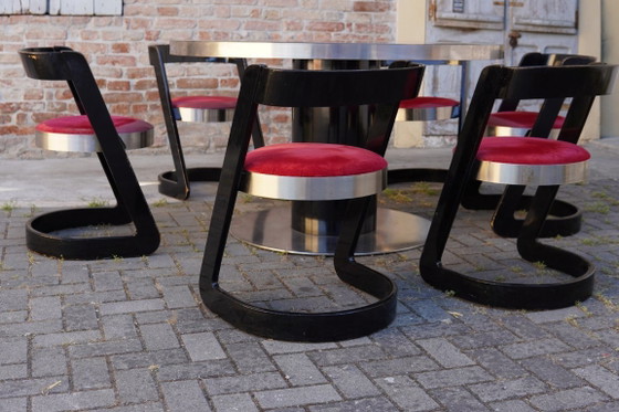 Willy Rizzo – Set van 6 eetkamerstoelen, Italië, jaren 70 – Mario Sabot, Metal, Wood (photo 7 of 7)