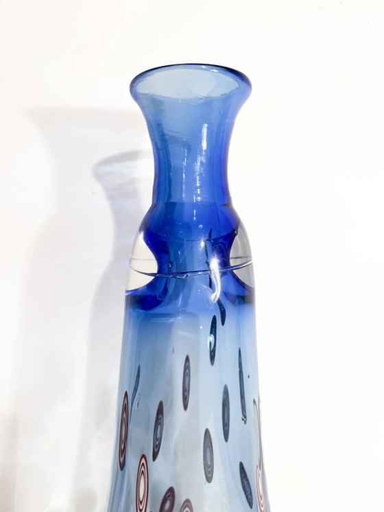 Blue Murano Glass Vase with Red Murrine, 1975 (photo 2 of 14)