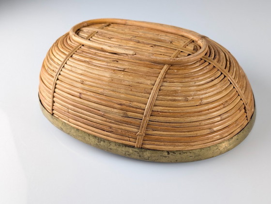 Italian Mid-Century Rattan and Brass Oval Centerpiece Bowl, 1970s (photo 5 of 11)