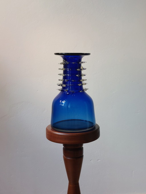 Aussergewöhnliche Blaue Vintage Kunstglas Vase Lwiw Ukraine 