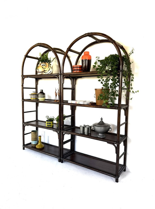 Set di 2 armadietti ad arco vintage in rattan degli anni '60