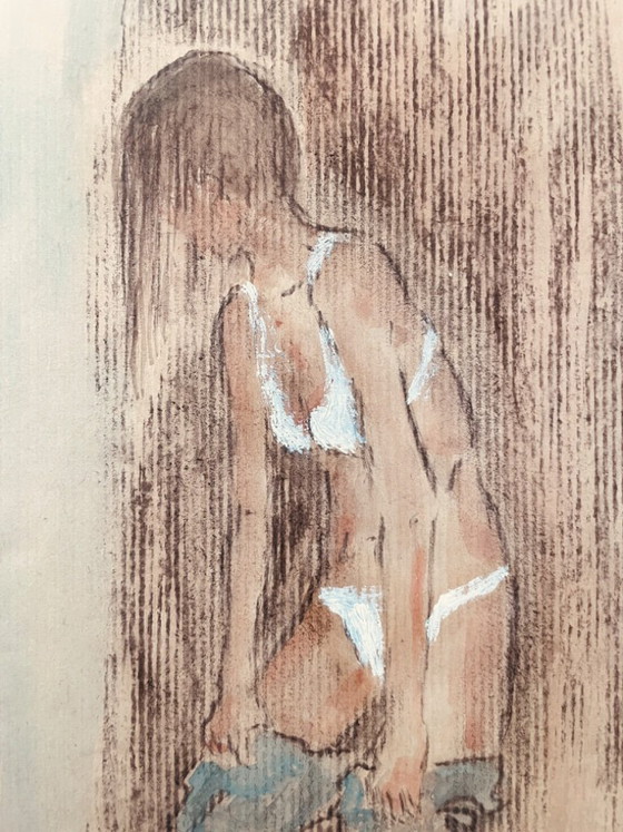 Image 1 of Preparatory sketch painting of a female portrait "fitting"