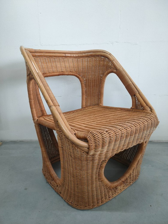 Image 1 of Rare and unique vintage design rattan/wicker bucket chair/armchair