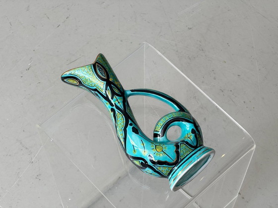 Image 1 of Hand-painted ceramic vase by Azouz Kharraz, Bizerte, Tunisia, 1980s