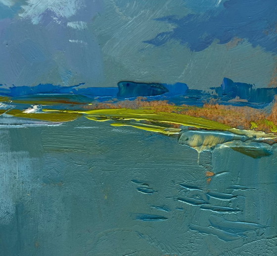 Image 1 of Original Oil Painting Summer River Landscape Summer flood of the river