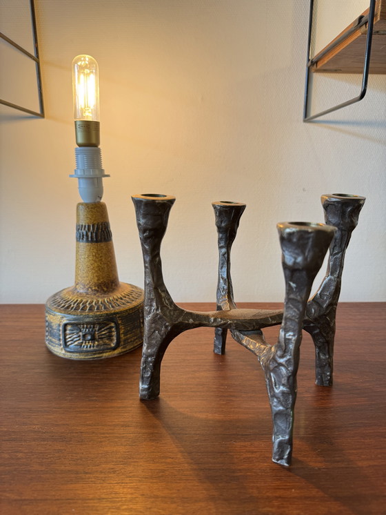Image 1 of Brutalistischer 4-Arm-Kerzenhalter - Skulpturaler Bronze-Stil