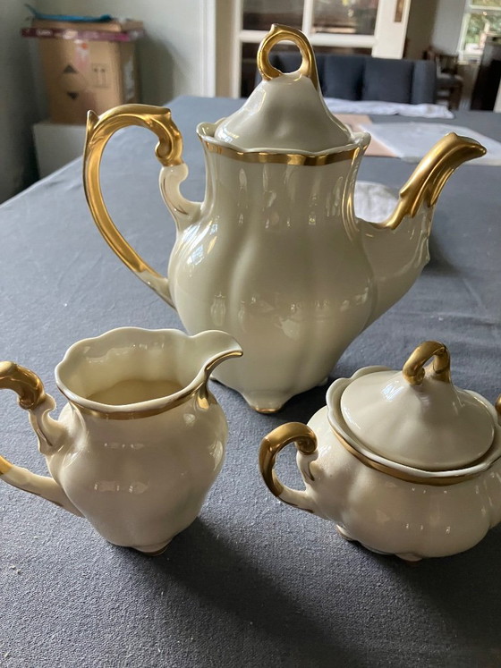 Vintage 10-piece mocha tableware set – Ćmielów, Gold, Porcelain (photo 2 of 7)