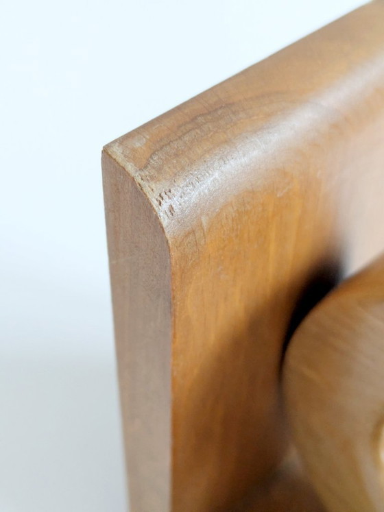 Image 1 of Midcentury Wooden Bookends Pair, Bauhaus Art Deco Style Hoop Design, Sculptural Shelf Decor