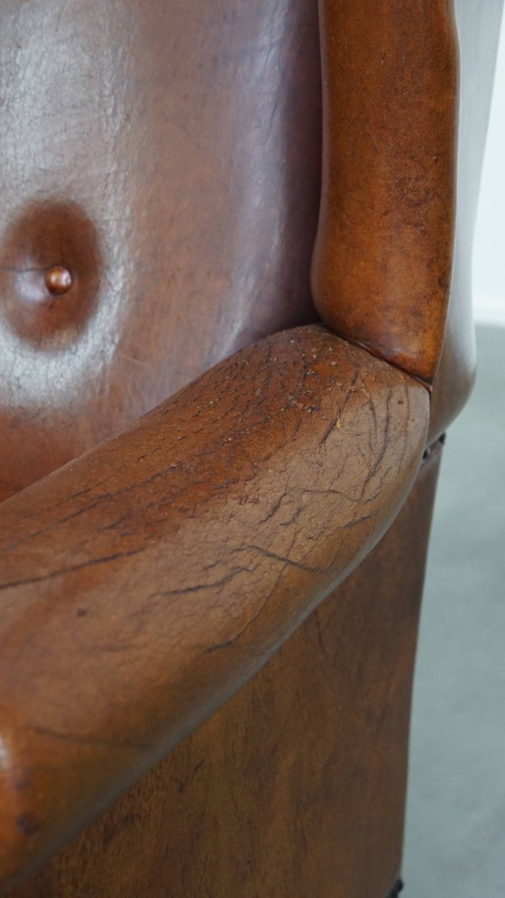 Image 1 of Grote vintage schapenleren oorfauteuil