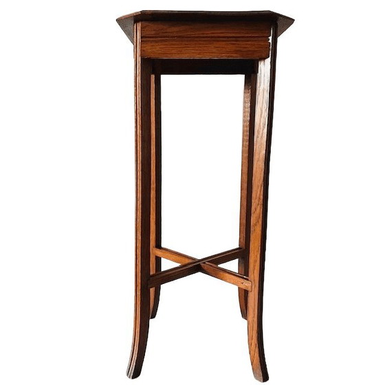 Image 1 of Tavolo antico con piante brocante su piedistallo in quercia, 1890