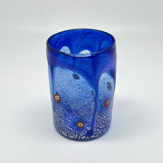 Murano Art Glass Tumbler / Vase – Silver Leaf & Murrines – Hand-blown – Glass & Decanter (photo 3 of 20)