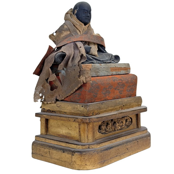 Antique Japanese Nichiren Daishonin - Meiji - circa – Sculpture, Wood, Textile (photo 23 of 25)