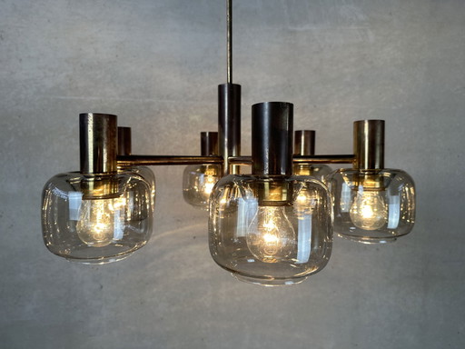 Lampada a sospensione vintage - vetro fumé e ottone