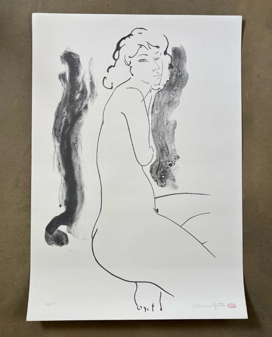 Image 1 of Lithographie d'Alain Bonnefoit, grand nu de style sumi-e japonais, France, 1991