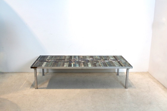 Pia Manu Salontafel met leisteen en keramiek mozaïek kunstwerk, Koffietafelboeken, Brutalist (foto 11 van 14)